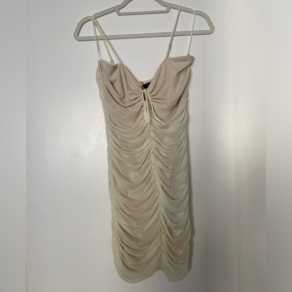 COTTON CANDY LA Cream Ruched Mini Dress with Keyhole Tie Top